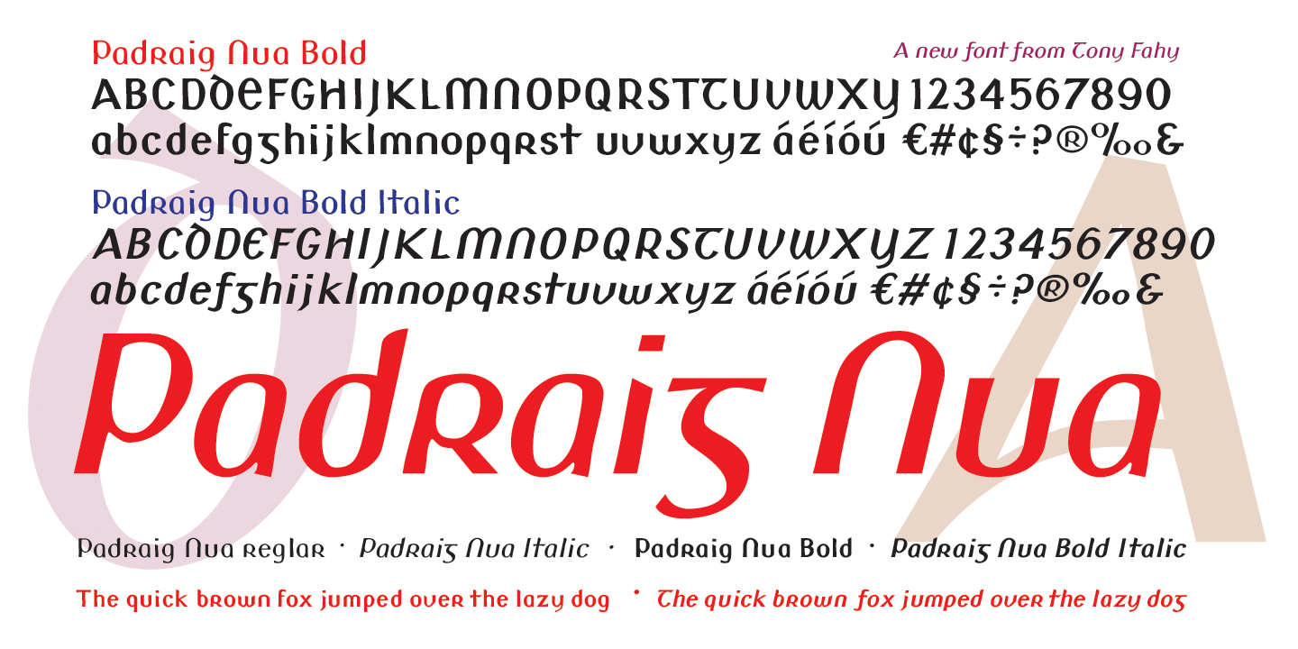 Ejemplo de fuente Padraig Nua Bold Italic